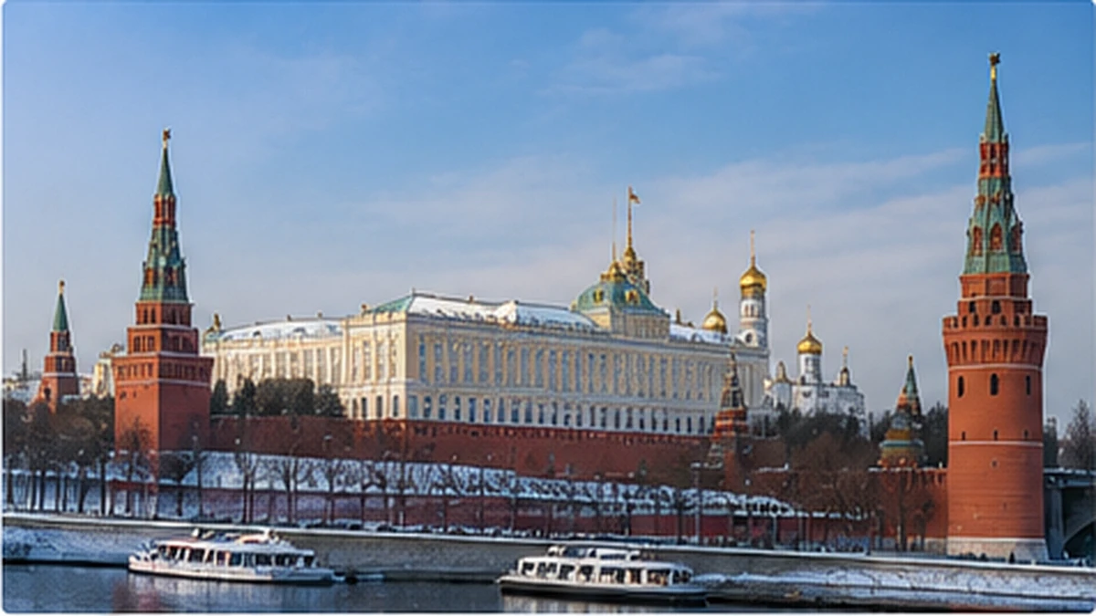 Московский Кремль на зимней набережной в дневное время