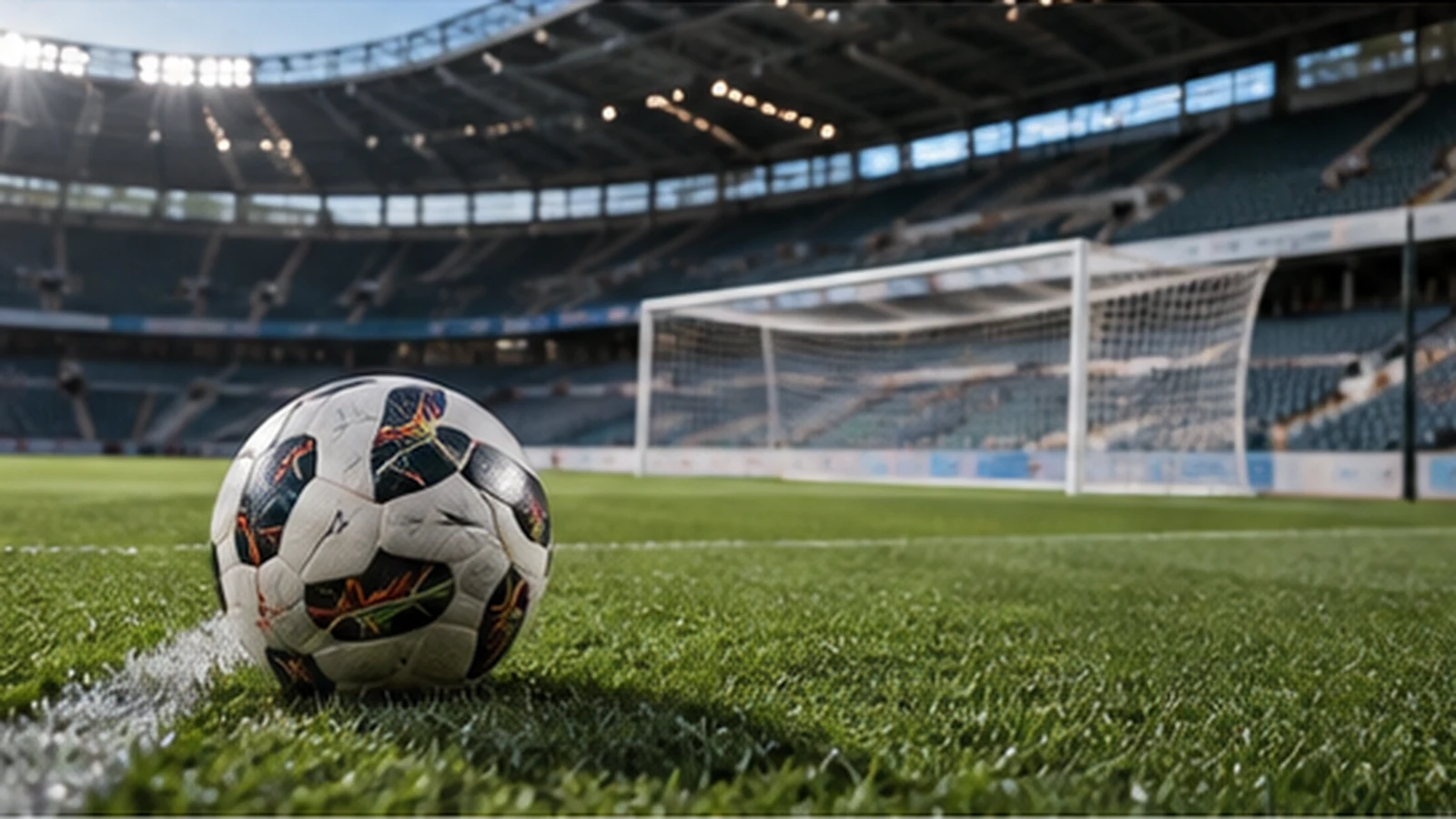 Футбольный мяч у ворот на пустом стадионе MLS